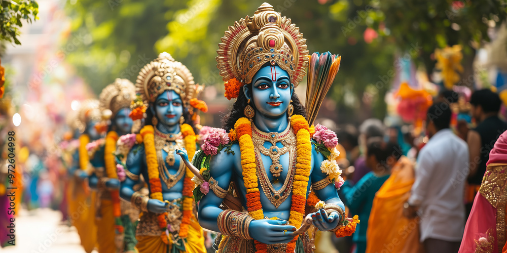Procession of lord rama statues during dussehra festival in india Procession of lord rama statues during dussehra festival in india