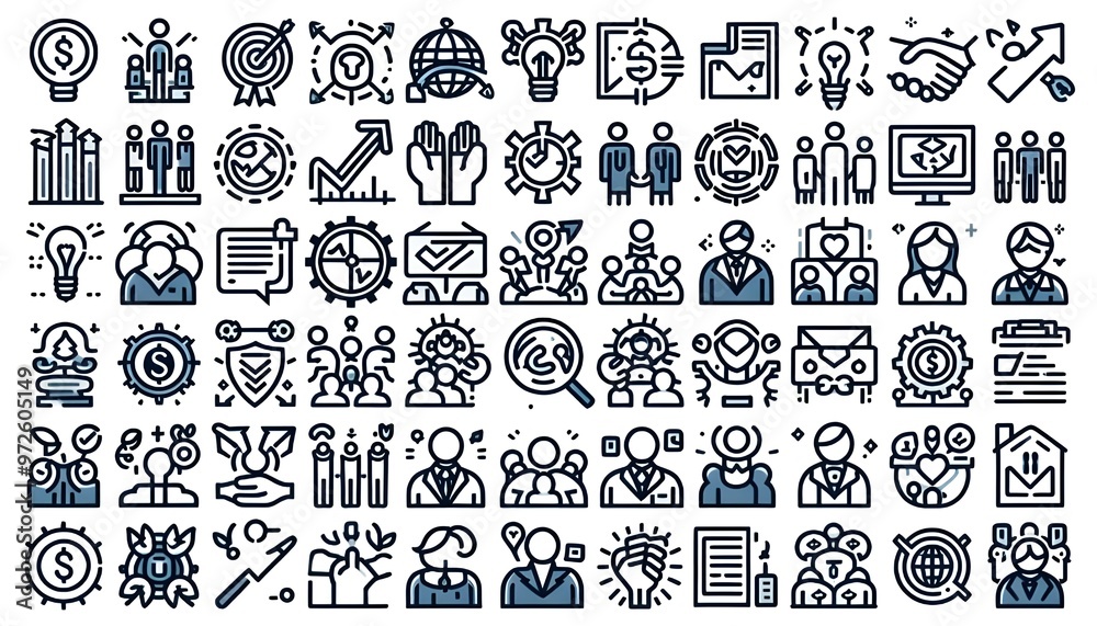 Set of 36 line icons related to society, teamwork, cooperation. Outline icon collection. Editable stroke. Vector illustration Set of 36 line icons related to society, teamwork, cooperation. Outline icon collection. Editable stroke. Vector illustration