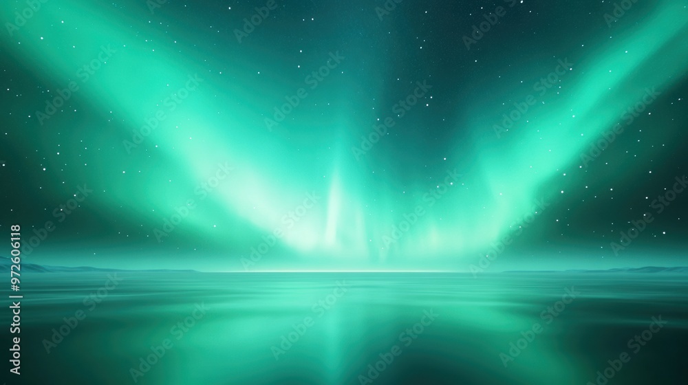 Obraz premium A green aurora bore lights up the sky over a body of water, AI
