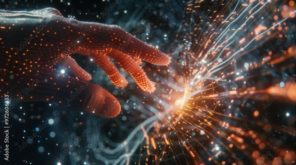 Photo of the metaverse universe, concept, digital neural network, businessman's hand touching, introduction of artificial intelligence, futuristic cyberspace, science and technology innovation. Photo of the metaverse universe, concept, digital neural network, businessman's hand touching, introduction of artificial intelligence, futuristic cyberspace, science and technology innovation.