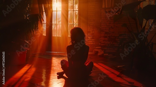 Silhouette of a Woman Sitting in a Sunlit Room