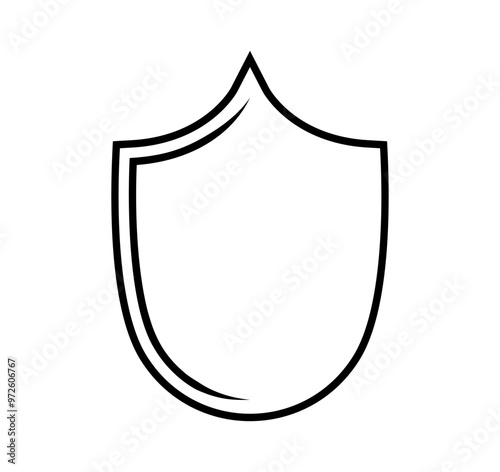 emblem Shield frame Logo. Vector template outline Sign of Protection, Guard and Security. Insurance or Immunity Symbol. Empty icon design isolated on white background