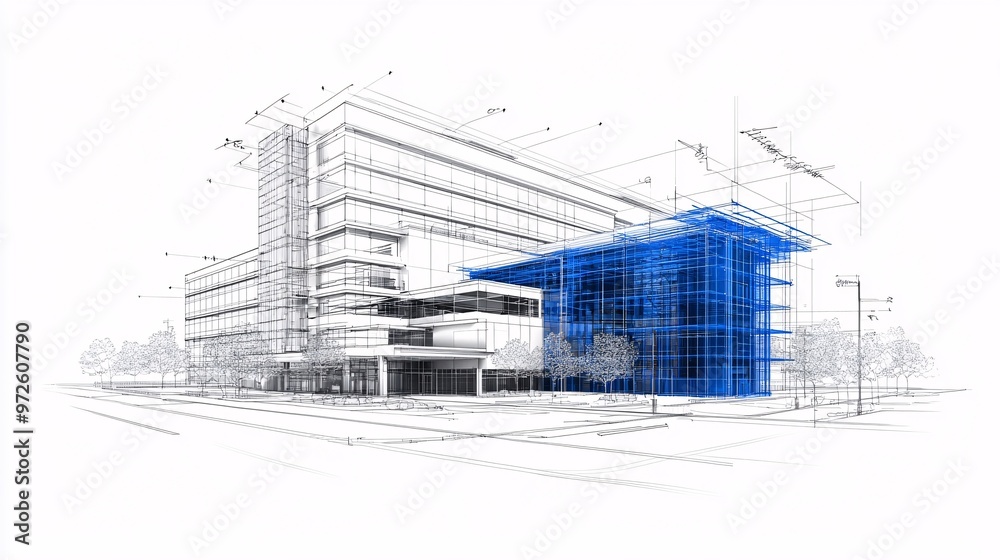 Architectural design of a cancer research center industrial blueprint style ultra-high definition Architectural design of a cancer research center industrial blueprint style ultra-high definition