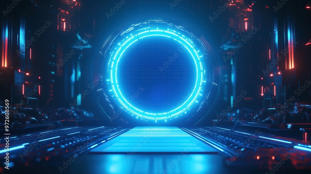 Background podium 3d light game circle blue neon stage Background podium 3d light game circle blue neon stage