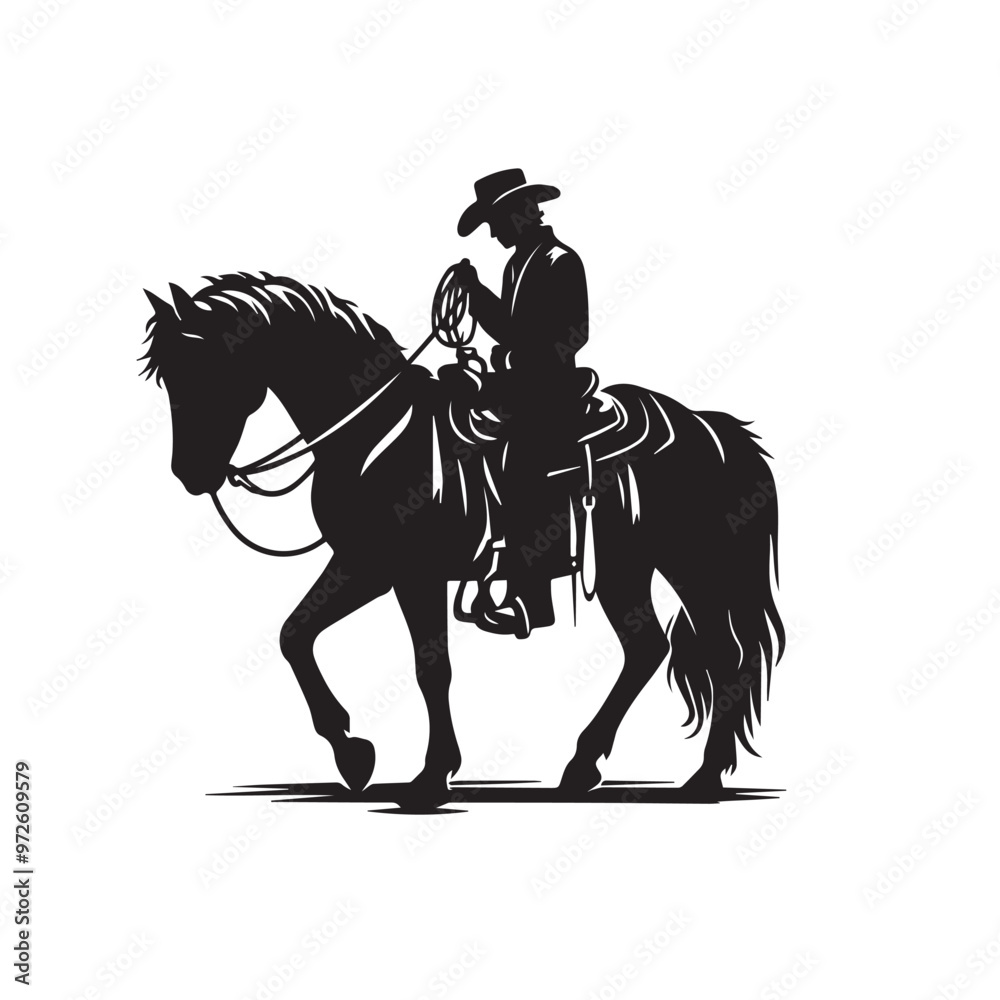 Cowboy vector design. Cowboy logo, icon. Cowboy with horse illustration black and white. Cowboy vector design. Cowboy logo, icon. Cowboy with horse illustration black and white.