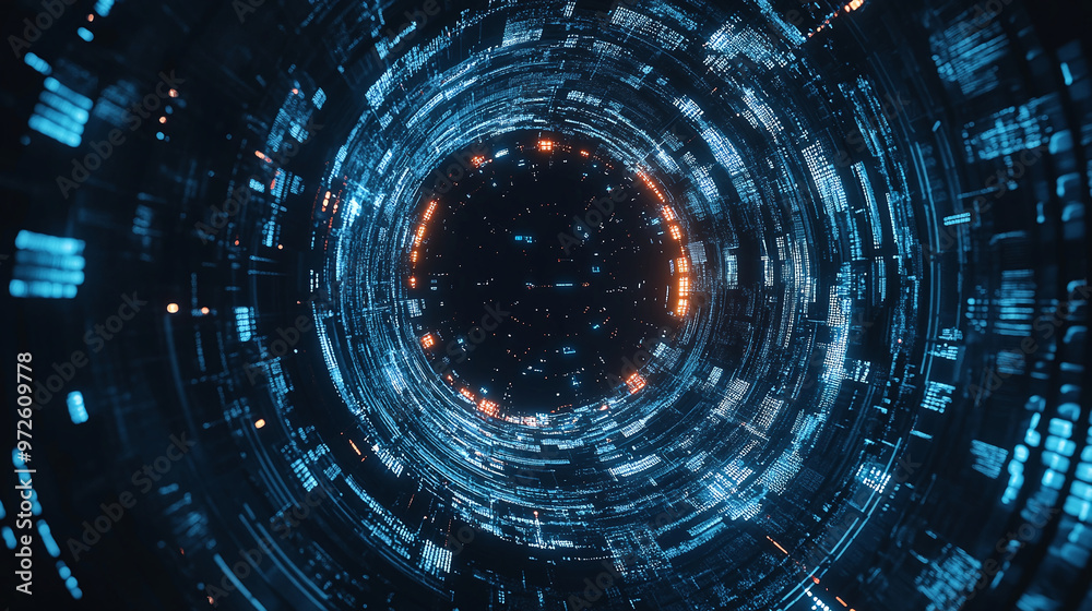 Obraz premium Creative digital tech circle on dark background. Big data and technology concept. 3D Rendering.