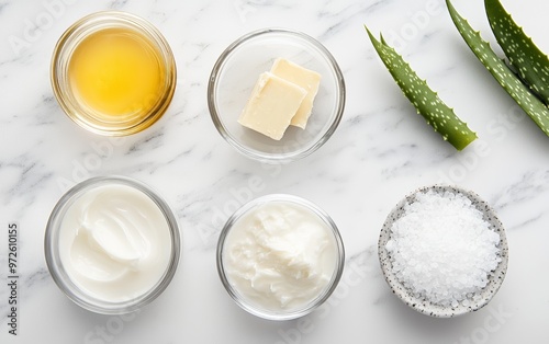 Ingredient Breakdown, Create an infographic explaining the benefits of common lotion ingredients, like shea butter, aloe vera, and vitamin E photo