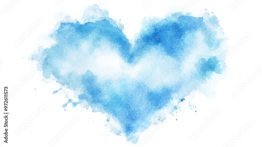 Soft blue watercolor heart shape conveying love and emotion against a white background perfect for decorative purposes