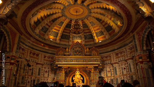 Ganesh Chaturthi Shreemant Dagdusheth Halwai Ganapati during Ganesh Festival in Pune, Maharashtra. Landscape whole view 16:9 Ratio