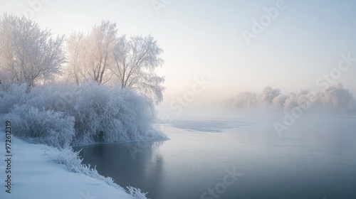 Winter Wonderland: Frosty Trees Reflecting in a Misty River