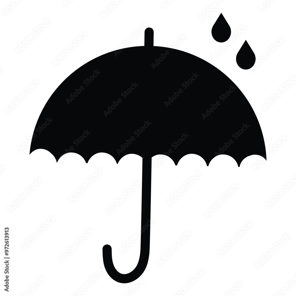 Umbrella vector icon. Open black umbrella icon. Protection from rainy weather. Silhouette of umbrella icon logo design isolated on white background. Vector illustration.