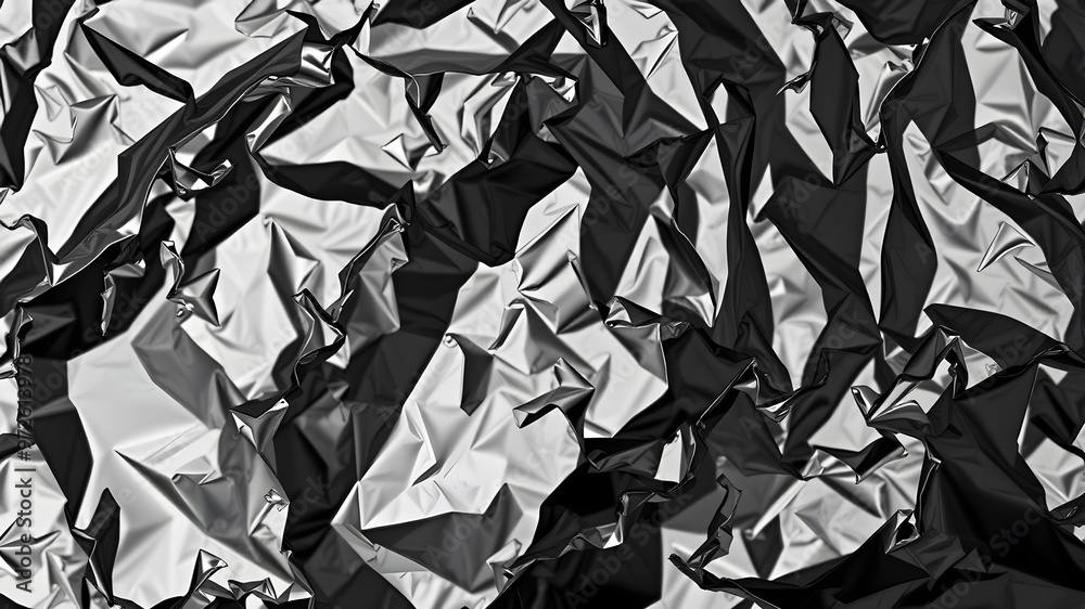 Crumpled shiny black foil creating abstract texture. Generative AI Crumpled shiny black foil creating abstract texture. Generative AI
