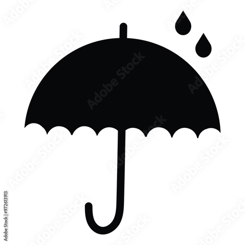 Umbrella vector icon. Open black umbrella icon. Protection from rainy weather. Silhouette of umbrella icon logo design isolated on white background. Vector illustration.