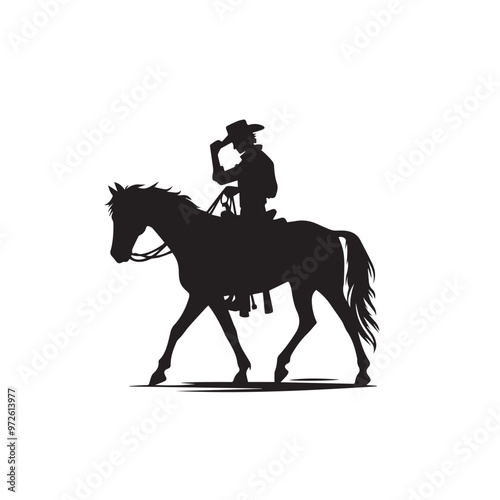 Cowboy silhouette. Cowboy with horse silhouette. Cowboy vector design isolated on white background.