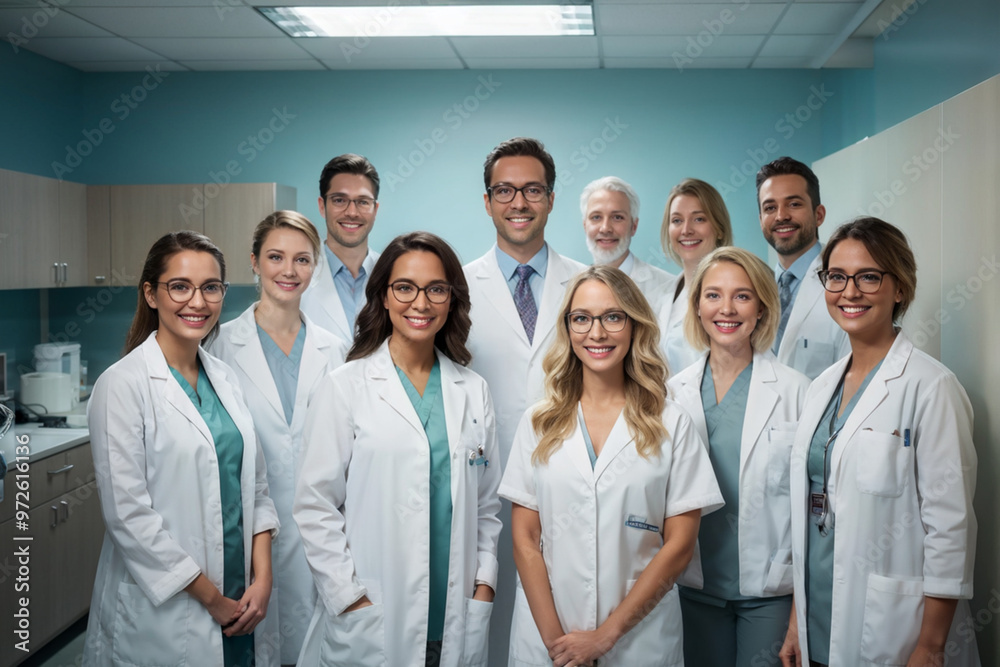Happy Team of Medical Professionals in Uniform Happy Team of Medical Professionals in Uniform