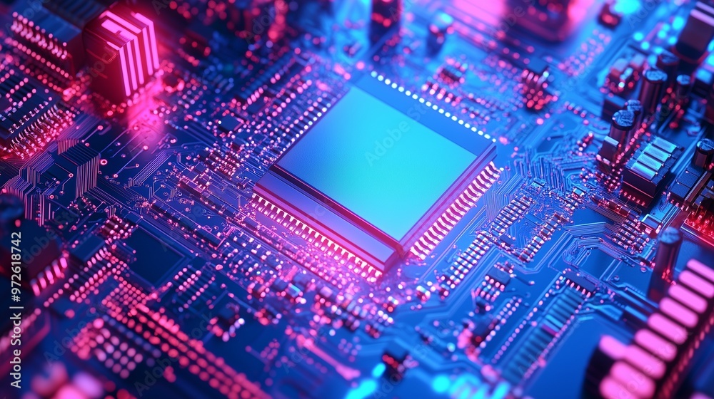 Obraz premium Circuit board with connection light dot and line computer security integration technology