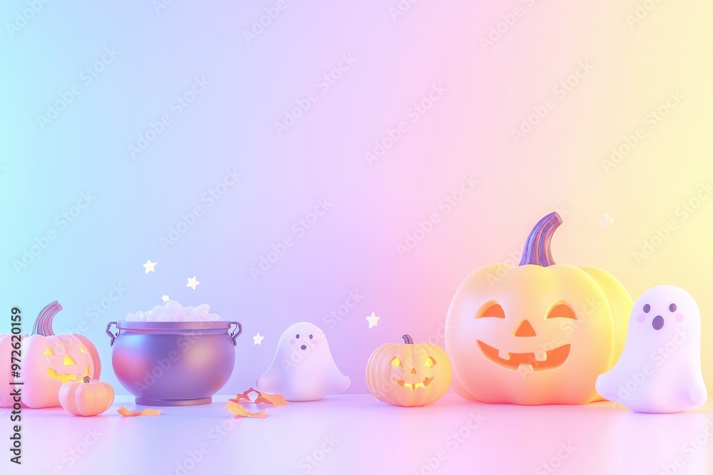 Cheerful Halloween decor with pumpkin and cute plush toys Cheerful Halloween decor with pumpkin and cute plush toys