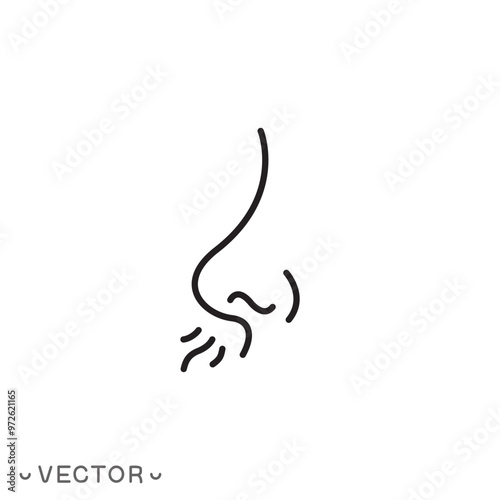 nose line icon, sense smell, thin line symbol isolated on white background, editable stroke eps 10 vector illustration