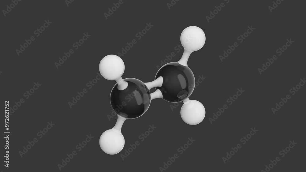 Video clip of the Ethylene molecule. C2H4 is a colorless, flammable gas with a faint odor. Alpha channel. 3d rendering. Seamless loop Video clip of the Ethylene molecule. C2H4 is a colorless, flammable gas with a faint odor. Alpha channel. 3d rendering. Seamless loop