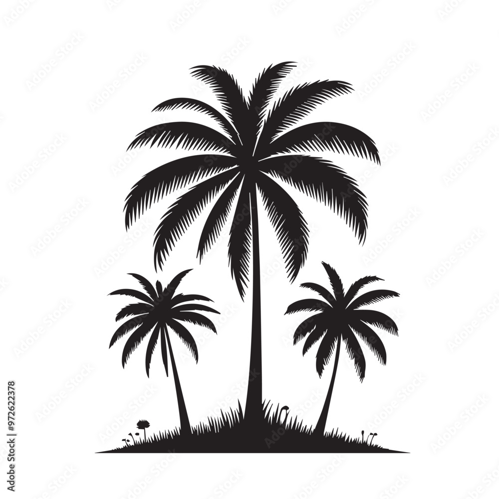 Palm tree silhouette. Tropical palm tree vector design. Palm tree logo, icon black and white. Palm tree silhouette. Tropical palm tree vector design. Palm tree logo, icon black and white.