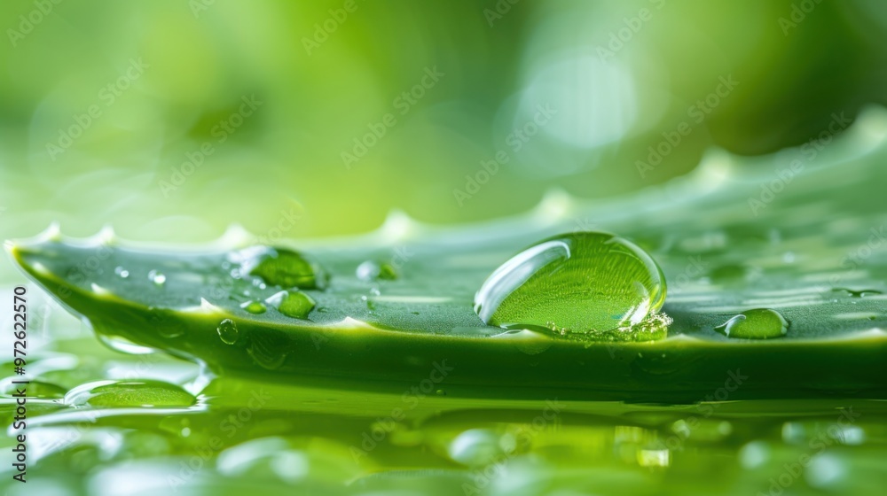 Healing Aloe vera leaves. Green drop Healing Aloe vera leaves. Green drop