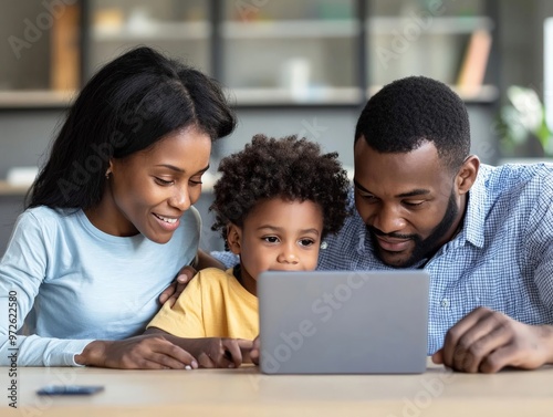 A family reviewing their identity theft protection plans, with secure devices and strong passwords ensuring their safety