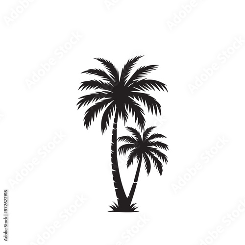 Palm tree silhouette. Tropical palm tree vector design. Palm tree logo, icon black and white.