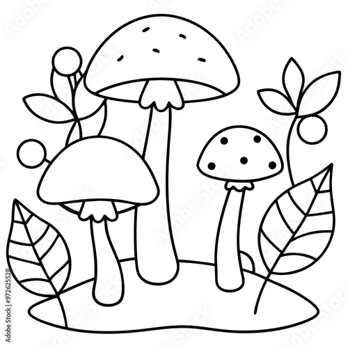 autumn forest mushrooms outline coloring book page line art drawing