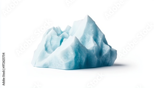 Pristine iceberg isolated on a white background, sharp ice peaks and smooth surfaces, natural ice formation, minimalist polar scenery