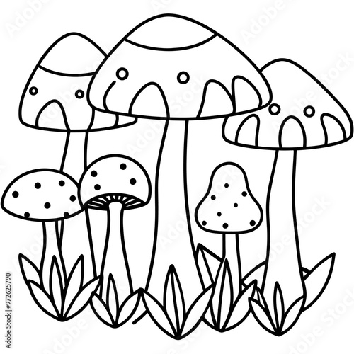 autumn forest mushrooms outline coloring book page line art drawing