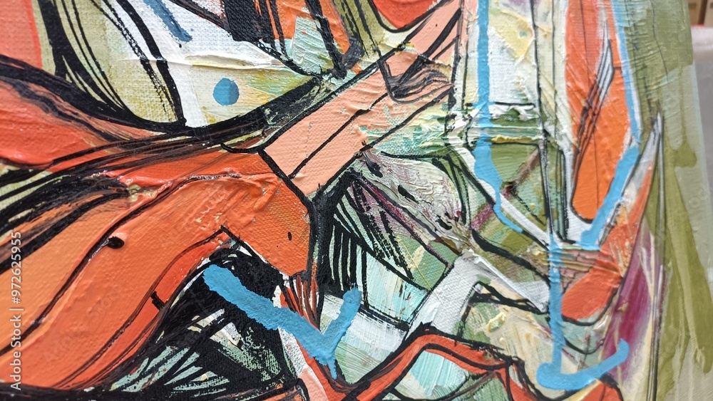 Obraz premium Contemporary oil painting Painting and graphic art Fish lines black artist smears of ink paper abstraction. Acrylic, ink, cardboard, new media. Painting art artist mark making contemporary art. Artist