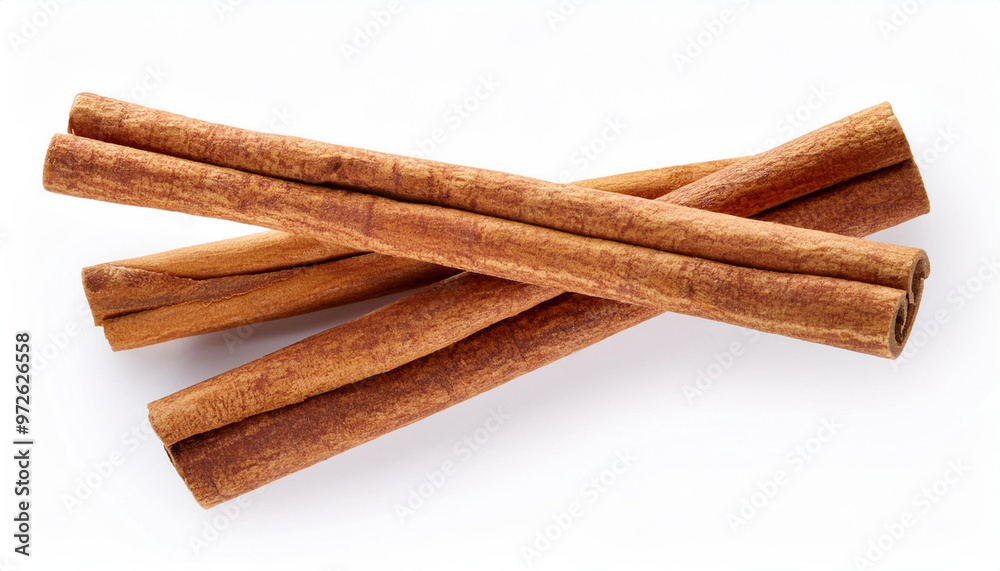 Cinnamon sticks isolated on white background. Top view