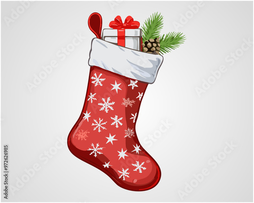 Christmas Stocking with Gifts - Festive Holiday Illustration