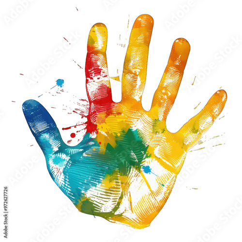 colorful hand print on transparent background png
