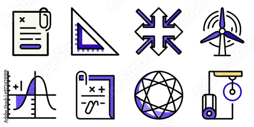 Math and Science Icons in Purple and White for Educational Concepts