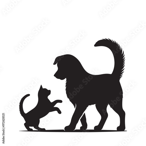 Dog and cat silhouette. Dog and cat vector design. Dog and cat logo, icon black and white.