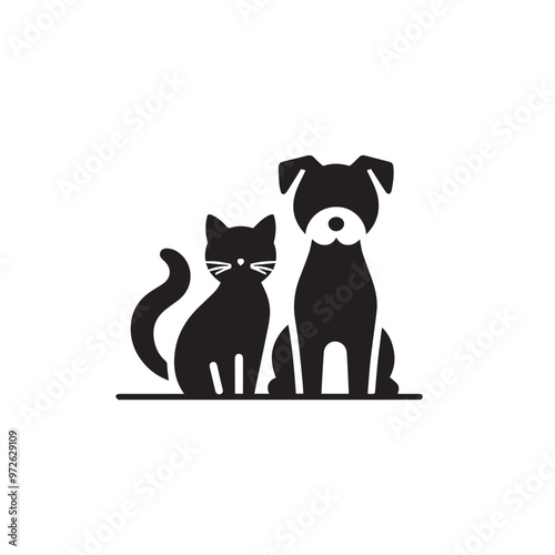 Dog and cat silhouette. Dog and cat vector design. Dog and cat logo, icon black and white.