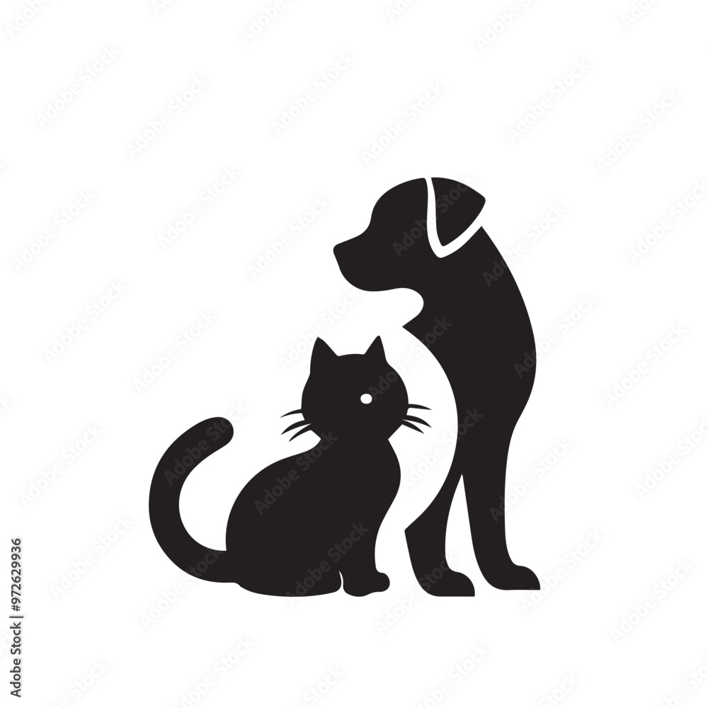 Fototapeta premium Dog and cat silhouette. Dog and cat vector design. Dog and cat logo, icon black and white.
