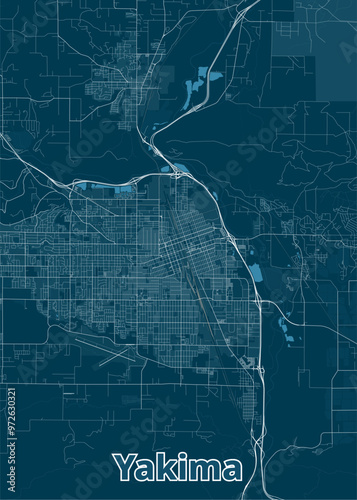 Yakima, Washington, USA artistic blueprint map poster