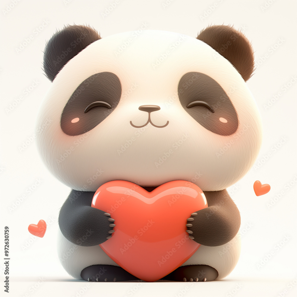 Naklejka premium Cute Panda Bear with Red Hearts on White Backdrop