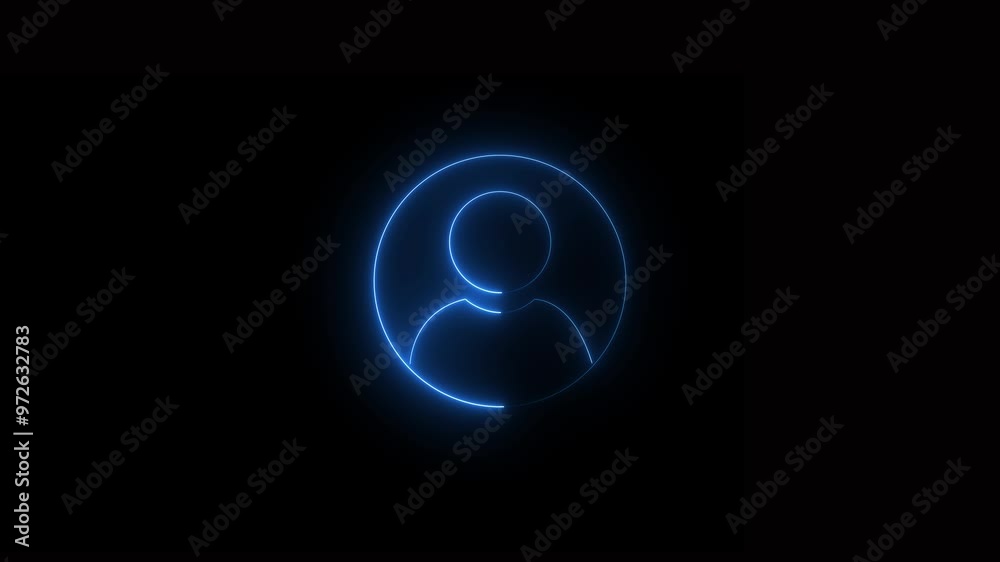 Bright neon blue people animation icon people communication human user head animated sign symbol on black background. Communication. Refers to a stranger. Used to indicate people's work ID in various 