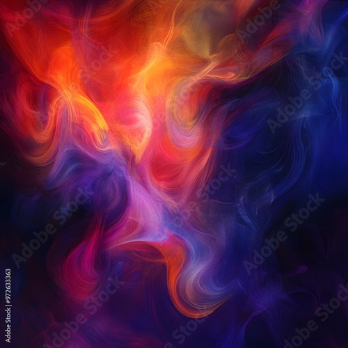 abstract digital artwork featuring swirling patterns of vibrant colors, resembling flames or smoke in motion. The background is dark and moody with soft lighting creating gentle shadows on the texture