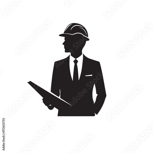 Engineer silhouette. Engineer vector design. Engineer logo, icon design.