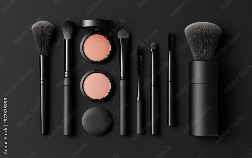 Explain how the sleek, minimalist design of the makeup tools in the image reflects the trend of modern, professional beauty products Explain how the sleek, minimalist design of the makeup tools in the image reflects the trend of modern, professional beauty products
