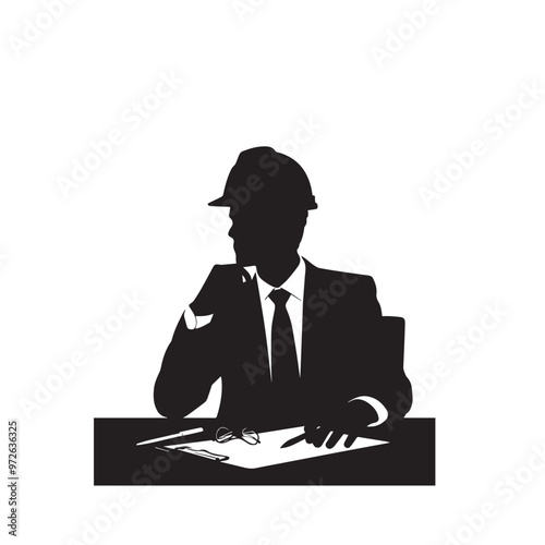 Engineer silhouette. Engineer vector design. Engineer logo, icon design.