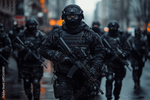 Tactical team in urban settings ready for action during a night operation