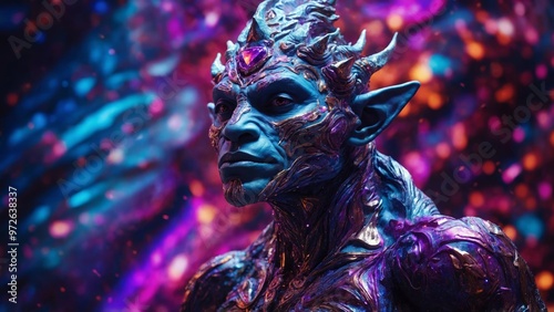 close up view of colorful neon lights with glowing fantasy art
