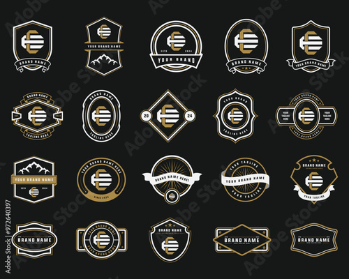 logo badge template with monogram and the text editable for clothing, sport, and apparel