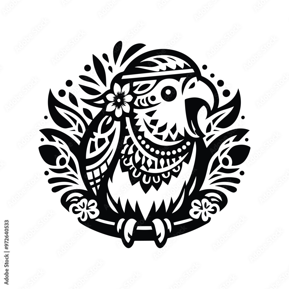 Fototapeta premium Lovebird in bohemian black and white silhouette illustration