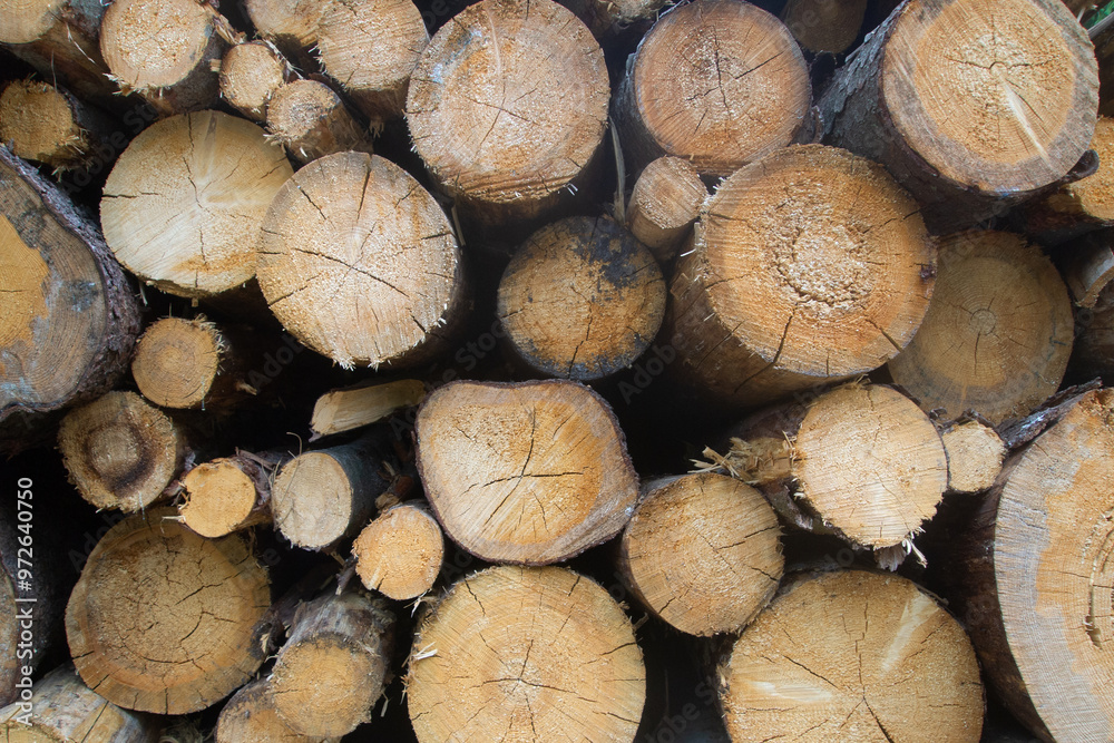 Background made of wooden piles in a forest, real wood for fire place inside at home or cottage Background made of wooden piles in a forest, real wood for fire place inside at home or cottage